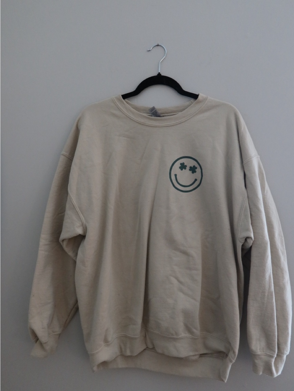 Beige Smiley Graphic Crewneck Sweatshirt - Women
